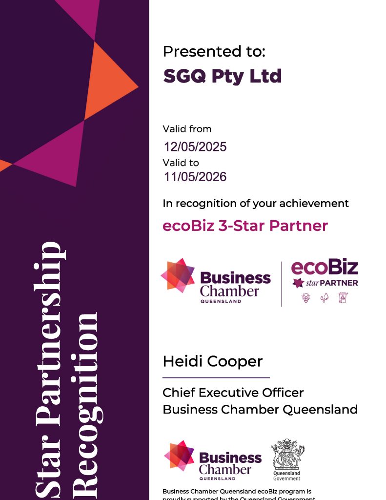 ecoBiz Star Partnership Certificate 2025 SGQ Pty Ltd