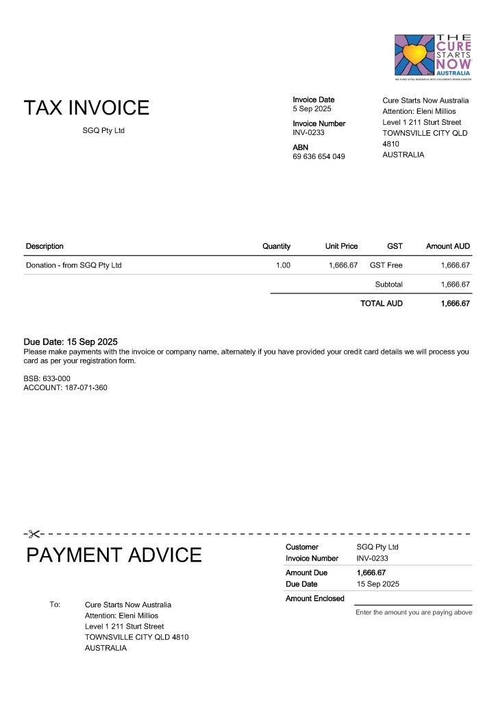 Kilcoy Bridge Replacement, SE Qld 131 Invoice INV 0233 SGQ Pty Ltd